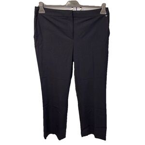 Max Mara Pants Women 14 Navy Blue Wool Blend Pockets Zip Slide Hooks Logo